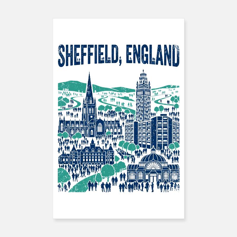 La silhouette de Sheffield, Angleterre, avec des monuments Poster 20 x 30 cm