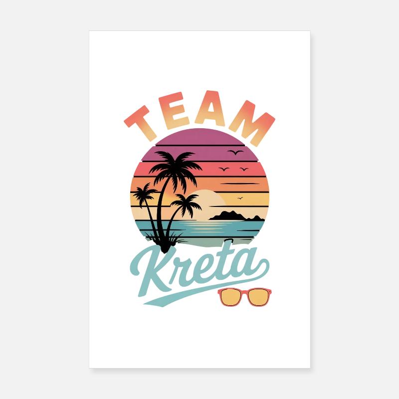 Team Crete Beach Retro Sunset Poster 20 x 30 cm