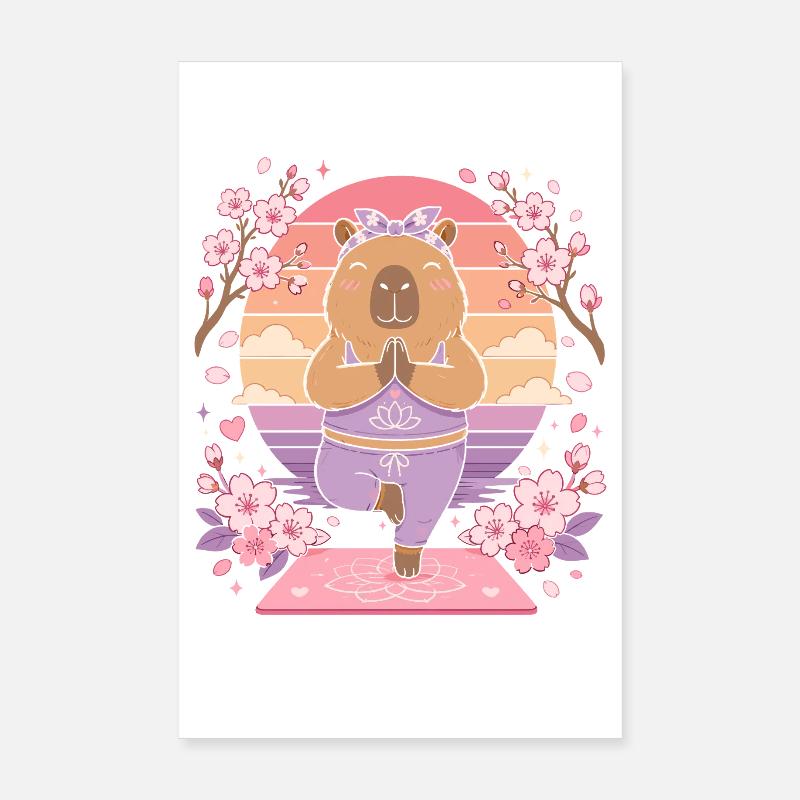 Zen Bear dans le Sakura Yoga Poster 20 x 30 cm