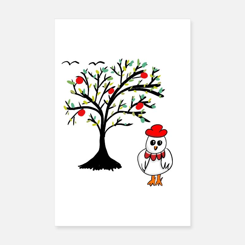 Apple Tree Chicken Hen Chickens Tree Poster 8" x 12" (20x30 cm)