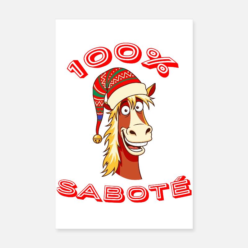 100% SABOTé – Verrücktes Pferd mit roter Kappe Poster 20x30 cm