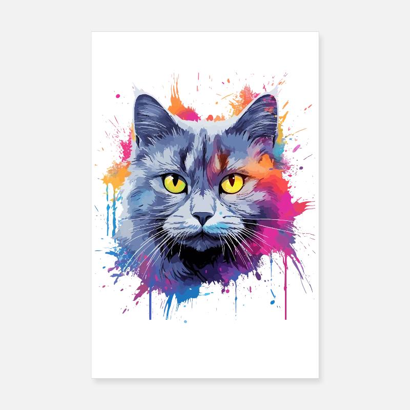 Éclaboussures colorées de chat Chartreux Poster 20 x 30 cm