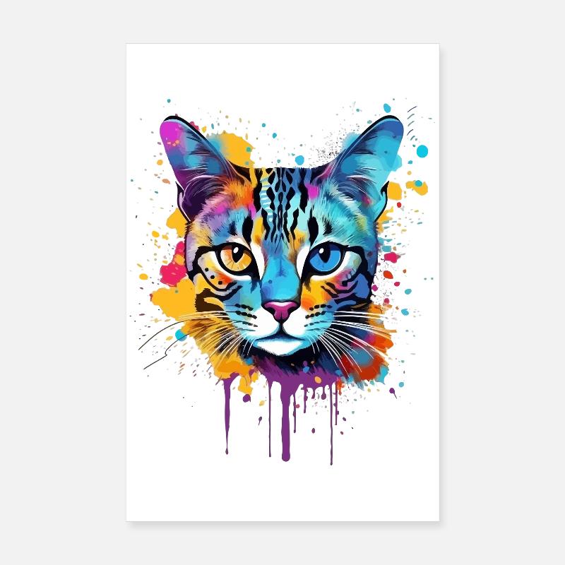 Visage de chat Mau égyptien avec des éclaboussures colorées Poster 20 x 30 cm
