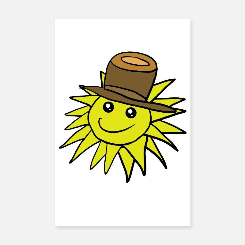 Cute Cheerful Sun Sun Hat Poster 8" x 12" (20x30 cm)