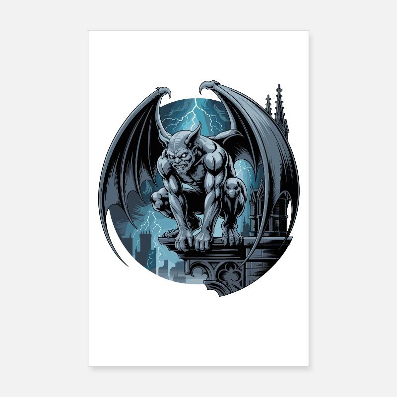  Gothic Gargoyle Dämon bei Gewitter auf Kathedrale Poster 20x30 cm