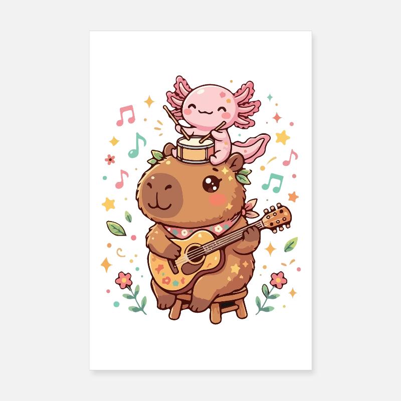 Capybara Axolotl Poster 20 x 30 cm