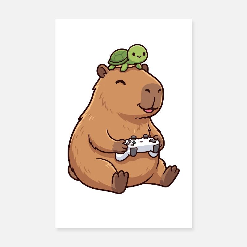 Capybara und Turtle Gaming niedlich Poster 20x30 cm