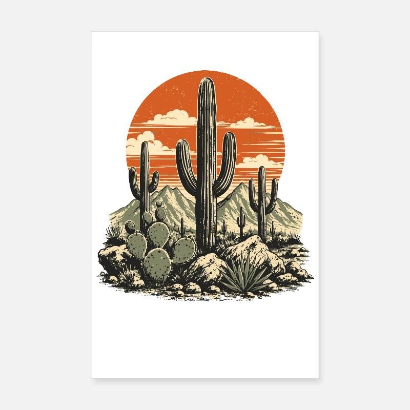 Desert Cactus Sunset Poster 20x30 cm