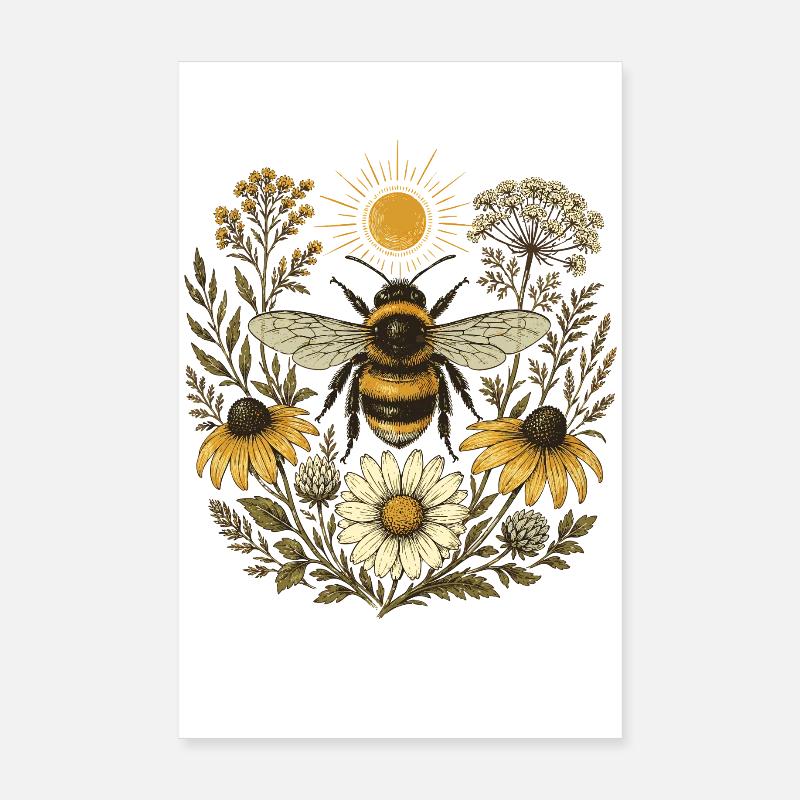 Fleurs sauvages bourdons Poster 20 x 30 cm