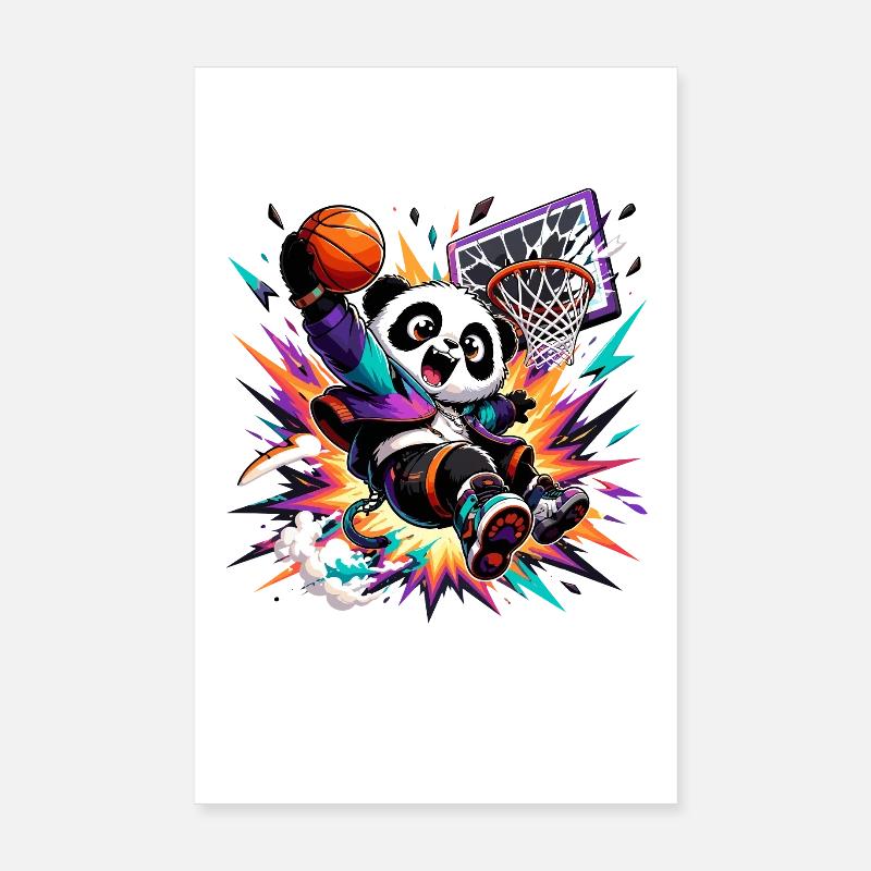 Panda Slam Dunk Neon Poster 20 x 30 cm
