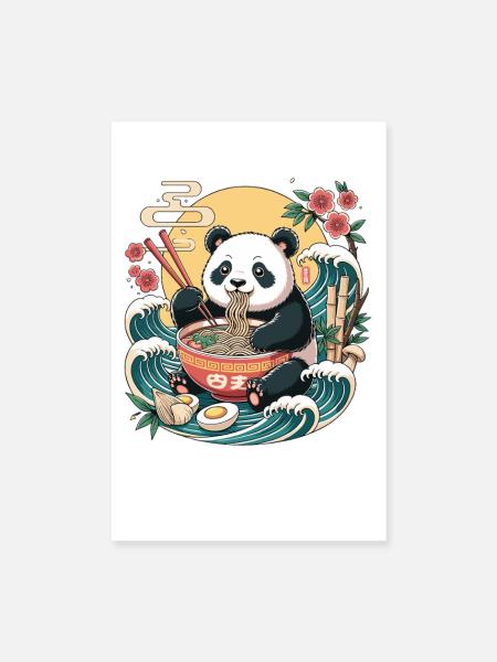 Kawaii Panda Ramen Ocean Waves Bowl japonais - Poster 20 x 30 cm - blanc - Devant