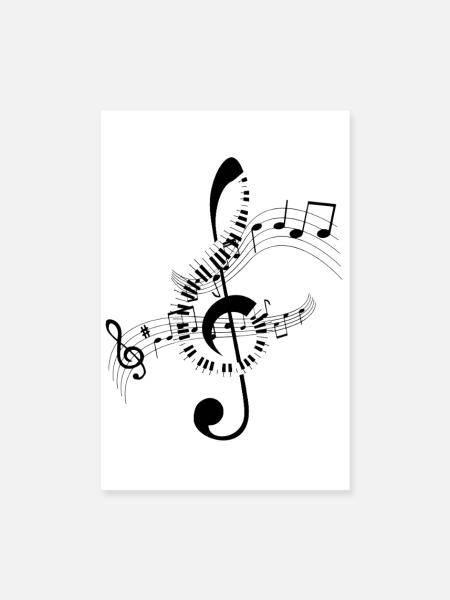 Musiknoten Musik Musiker Notenschlüssel Noten - Poster 20x30 cm - Weiß - Vorne