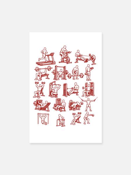  Backprint: Cardio Workout Gym, Muskelaufbau, - Poster 20x30 cm - Weiß - Vorne
