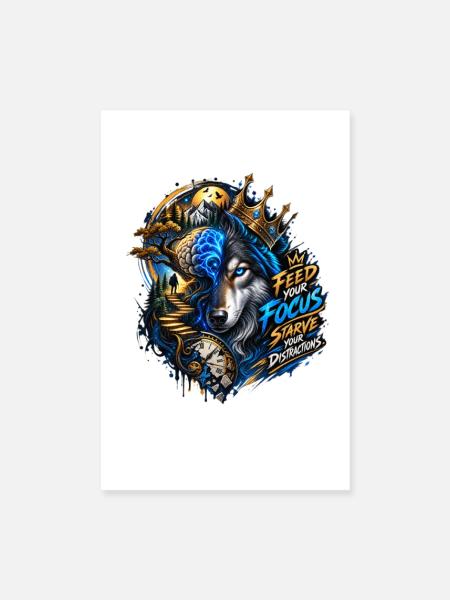Meisterschaft des Kronenwolf-Fokuss - Poster 20x30 cm - Weiß - Vorne