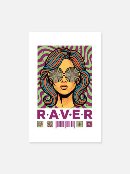 Raver Hippie Musik Trippy Rave EDM Festival - Poster 20x30 cm - Weiß - Vorne