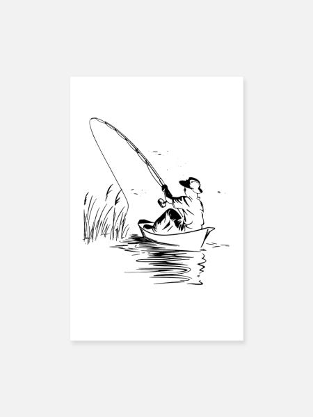 Fischen Zeichnung - Poster 20x30 cm - Weiß - Vorne