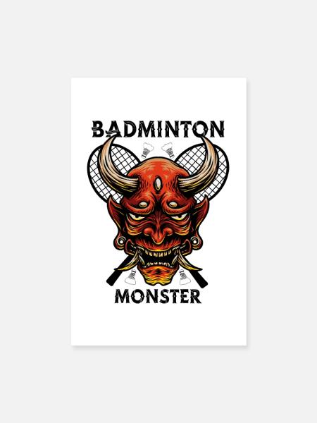 Badminton Monster Graphic - Poster 20x30 cm - Weiß - Vorne