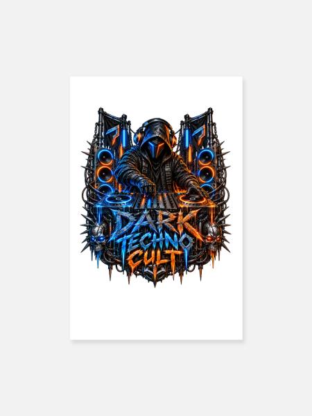 Dark Techno Cult DJ Neon - Poster 20x30 cm - Weiß