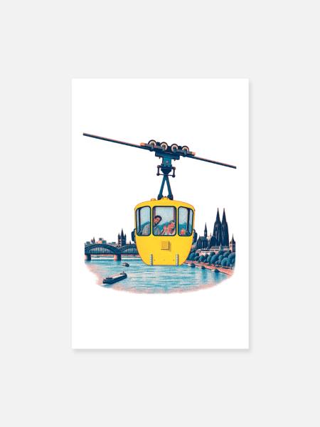 Kölner Seilbahn Risograph - Poster 20x30 cm - Weiß