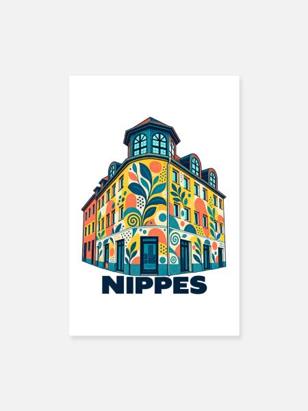 Nippes Eckhaus mit Schrift - Poster 20x30 cm - Weiß