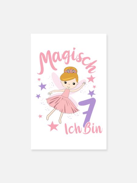 7. Geburtstag Fee 7 Jahre Mädchen Geburtstagsmotiv - Poster 20x30 cm - Weiß - Vorne