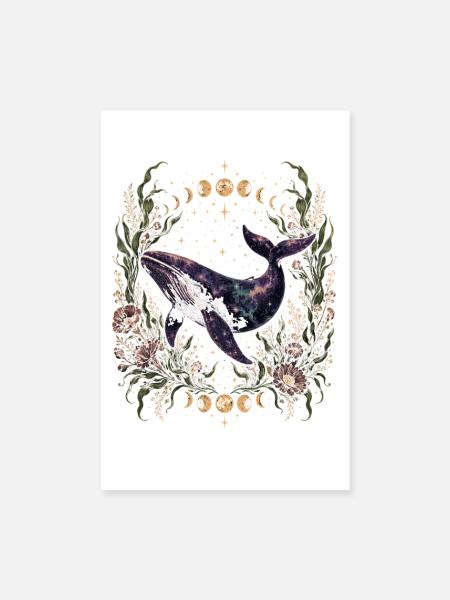 Cosmic Wal Galaxie Mondphasen Blumenmeer Tier - Poster 20x30 cm - Weiß - Vorne