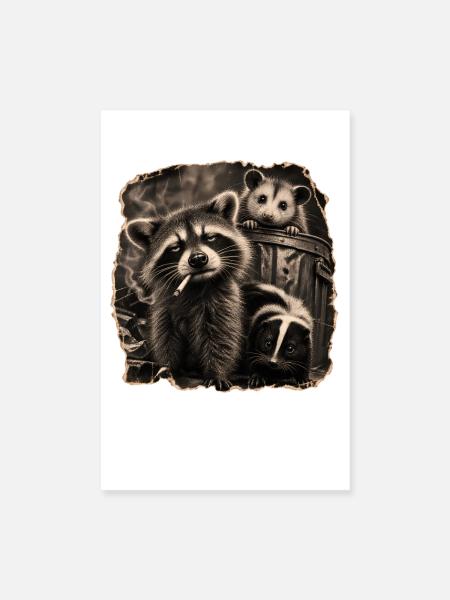 Trash Panda Night Crew Raccoon Opossum Skunk  - Poster 20x30 cm - Weiß - Vorne