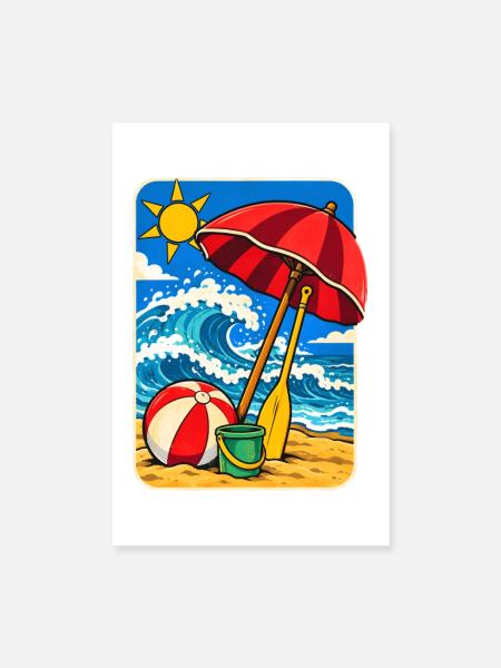 Retro Sunny Beach Day Illustration - Poster 20x30 cm - Weiß - Vorne