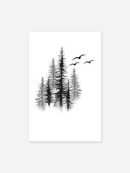 Flüsternde Kiefern-Silhouette - Poster 20x30 cm - Weiß