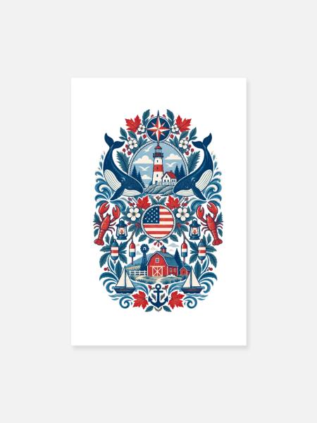 USA | Neuengland, Leuchtturm & Meer - Poster 20x30 cm - Weiß - Vorne