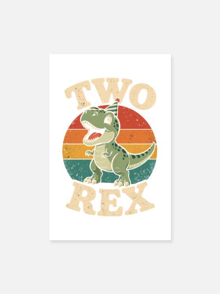 Zwei Rex 2. Geburtstag Retro Dinosaurier - Poster 20x30 cm - Weiß - Vorne