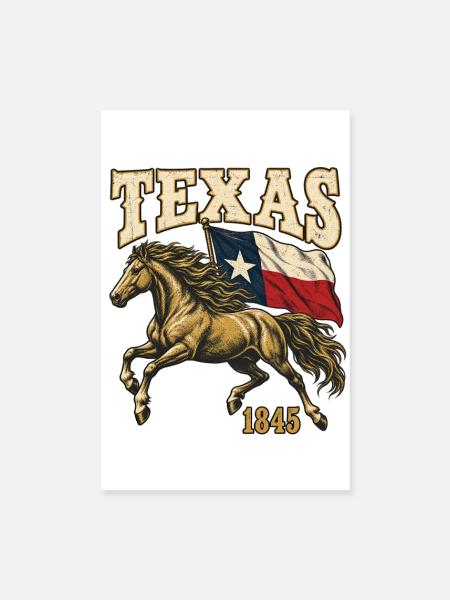 Texan Heritage Pferd mit Flagge 1845 - Poster 20x30 cm - Weiß - Vorne