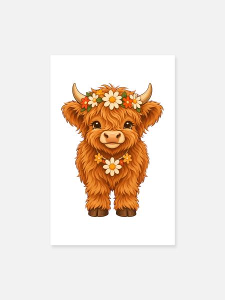 Highland Cow, Schottisches Rind, Hochland Rind - Poster 20x30 cm - Weiß - Vorne