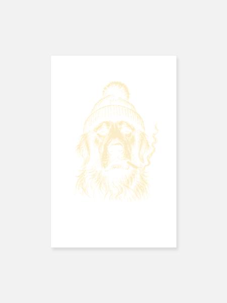 Vintage Smoking Golden Retriever Beanie Dog Meme  - Poster 20x30 cm - Weiß - Vorne