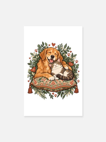 Herzpfoten Kuschelduo - Poster 20x30 cm - Weiß