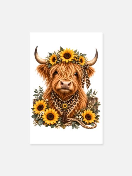 Highland Cow, Schottisches Rind, Hochland Rind - Poster 20x30 cm - Weiß - Vorne