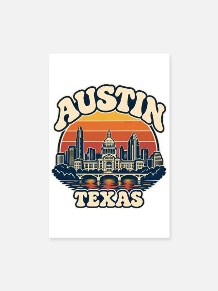 Texas Austin Skyline Retro-Sonnenuntergang - Poster 20x30 cm - Weiß - Vorne