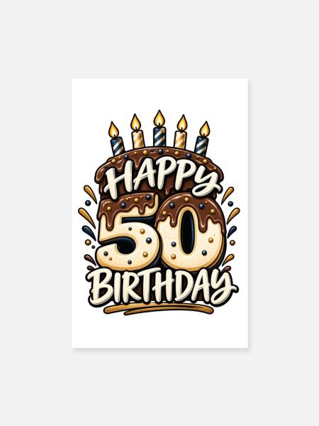 50. Geburtstag Happy 50 Birthday Runder Geburtstag - Poster 20x30 cm - Weiß - Vorne