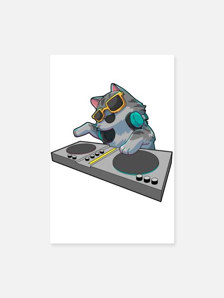 Katze DJ Musik - Poster 20x30 cm - Weiß - Vorne