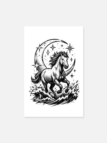 Himmlisches Pferd Halbmond-Comic-Halbton - Poster 20x30 cm - Weiß - Vorne