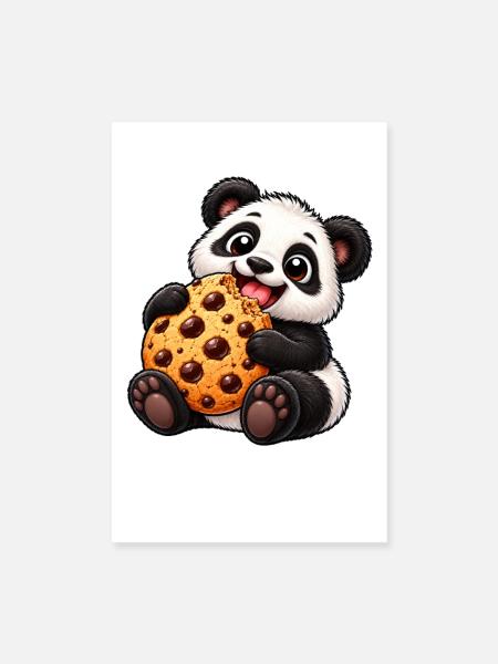 Süßer Panda mit Keksen Cartoon Motiv - Poster 20x30 cm - Weiß - Vorne