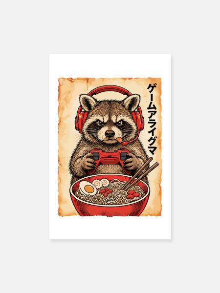 Gamer, Gaming, Japanische, Zocker, Capybara, Ramen - Poster 20x30 cm - Weiß - Vorne