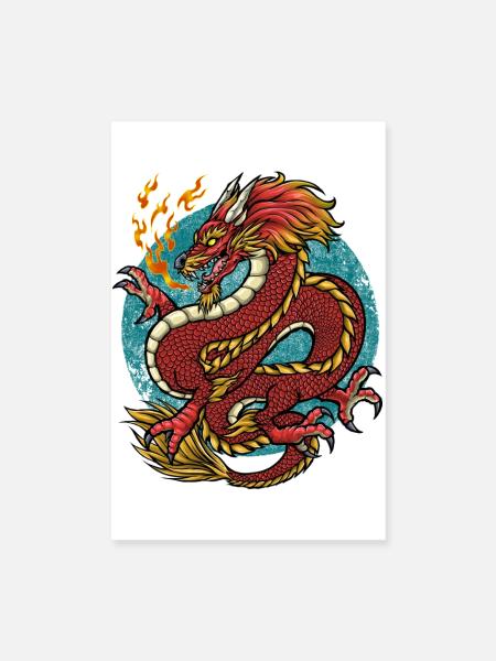 Drache Feuerdrache - Poster 20x30 cm - Weiß - Vorne