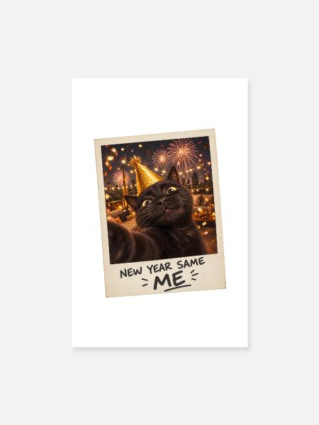 New Year Same Me Schwarze Katze Silvester - Poster 20x30 cm - Weiß - Vorne