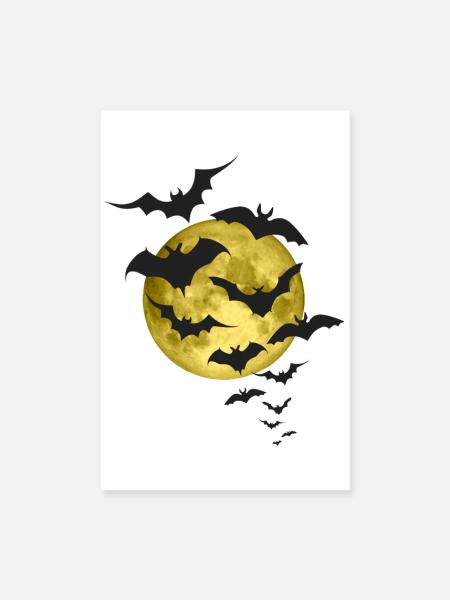 Fledermäuse und Gelber Mond - Poster 20x30 cm - Weiß