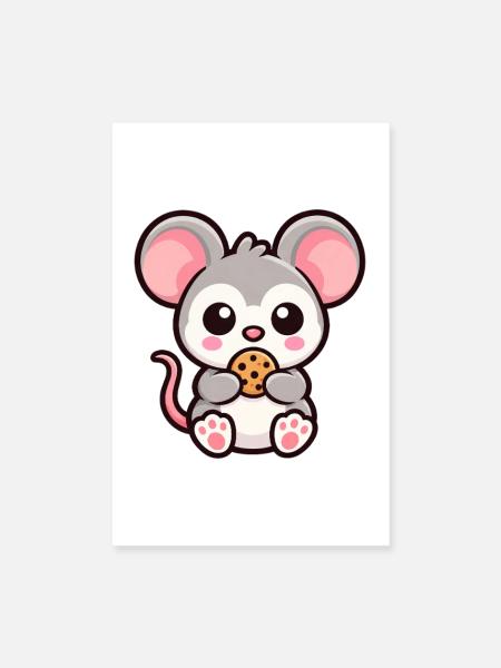 Süße Maus Ratte Keks Cartoon Chibi Minimal - Poster 20x30 cm - Weiß - Vorne