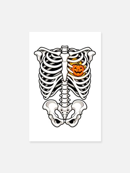 Rippenskelett mit Kürbisherz - Poster 20x30 cm - Weiß