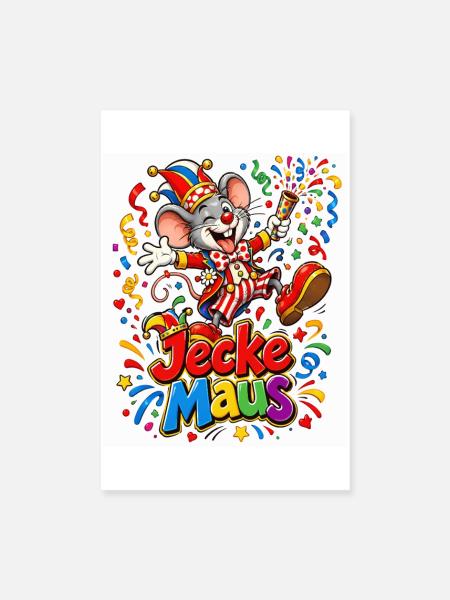Jecke Maus im Clownkostüm - Poster 20x30 cm - Weiß - Vorne