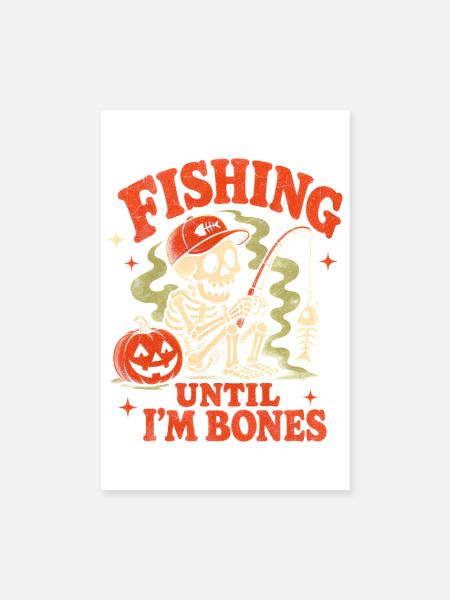 Halloween Angler Skelett Angeln - Poster 20x30 cm - Weiß - Vorne