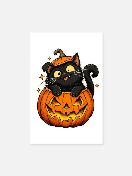 Kater Halloween Kürbiszauber - Poster 20x30 cm - Weiß